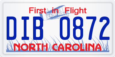 NC license plate DIB0872
