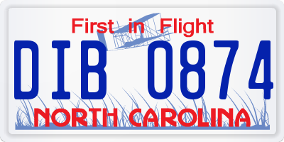 NC license plate DIB0874
