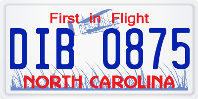 NC license plate DIB0875