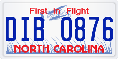 NC license plate DIB0876