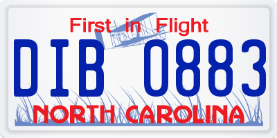 NC license plate DIB0883