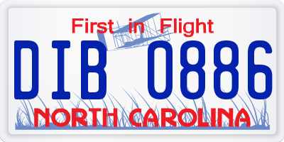 NC license plate DIB0886