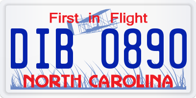 NC license plate DIB0890