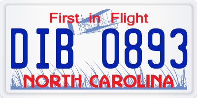NC license plate DIB0893