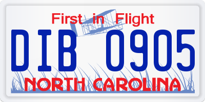 NC license plate DIB0905