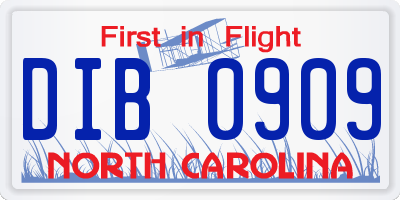 NC license plate DIB0909