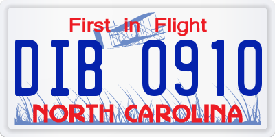 NC license plate DIB0910
