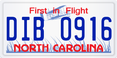 NC license plate DIB0916