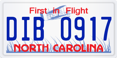 NC license plate DIB0917