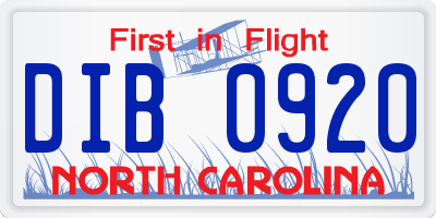 NC license plate DIB0920