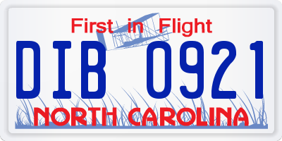 NC license plate DIB0921