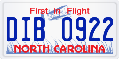 NC license plate DIB0922