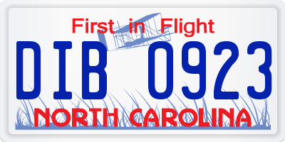 NC license plate DIB0923