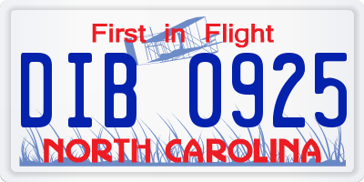 NC license plate DIB0925
