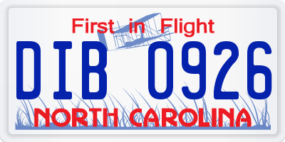 NC license plate DIB0926