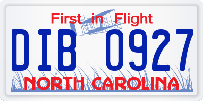 NC license plate DIB0927