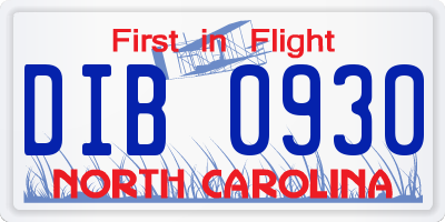 NC license plate DIB0930
