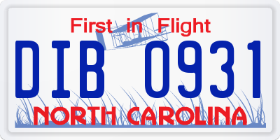 NC license plate DIB0931