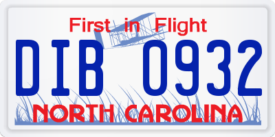 NC license plate DIB0932