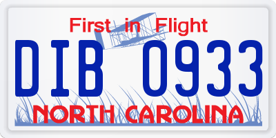 NC license plate DIB0933