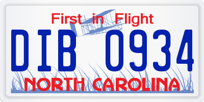 NC license plate DIB0934