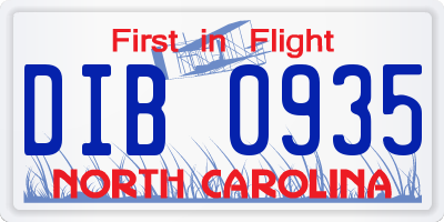 NC license plate DIB0935