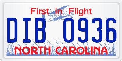 NC license plate DIB0936