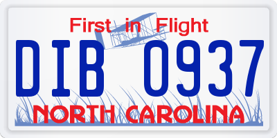NC license plate DIB0937