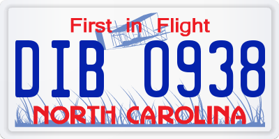 NC license plate DIB0938