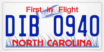 NC license plate DIB0940