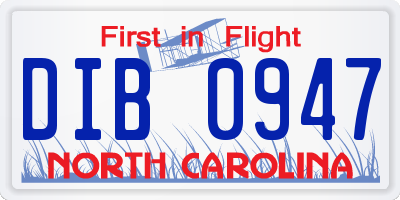 NC license plate DIB0947