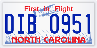 NC license plate DIB0951