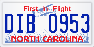 NC license plate DIB0953