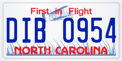 NC license plate DIB0954