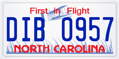 NC license plate DIB0957