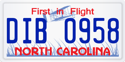 NC license plate DIB0958