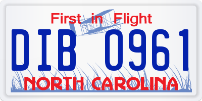 NC license plate DIB0961