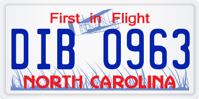 NC license plate DIB0963