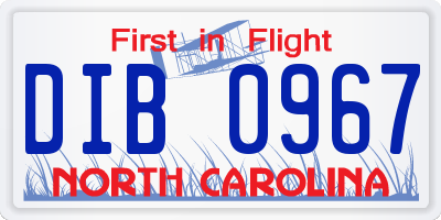 NC license plate DIB0967
