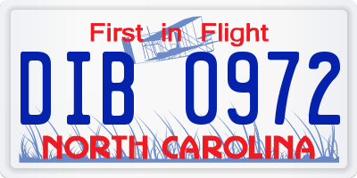 NC license plate DIB0972