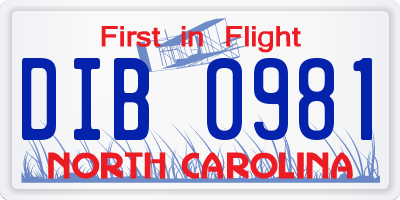 NC license plate DIB0981