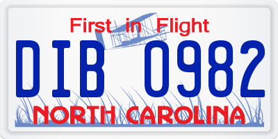 NC license plate DIB0982
