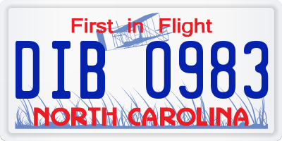 NC license plate DIB0983