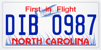 NC license plate DIB0987