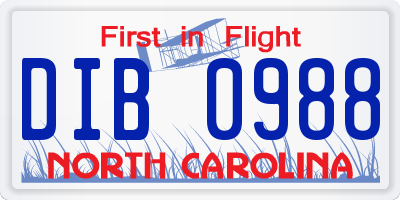 NC license plate DIB0988