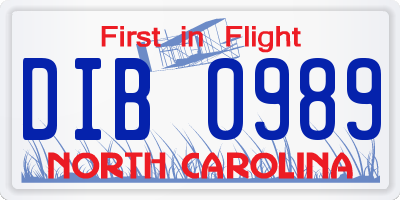 NC license plate DIB0989