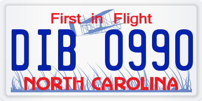 NC license plate DIB0990
