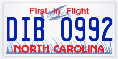 NC license plate DIB0992