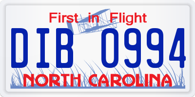 NC license plate DIB0994