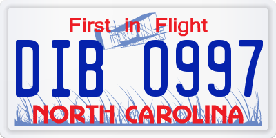 NC license plate DIB0997